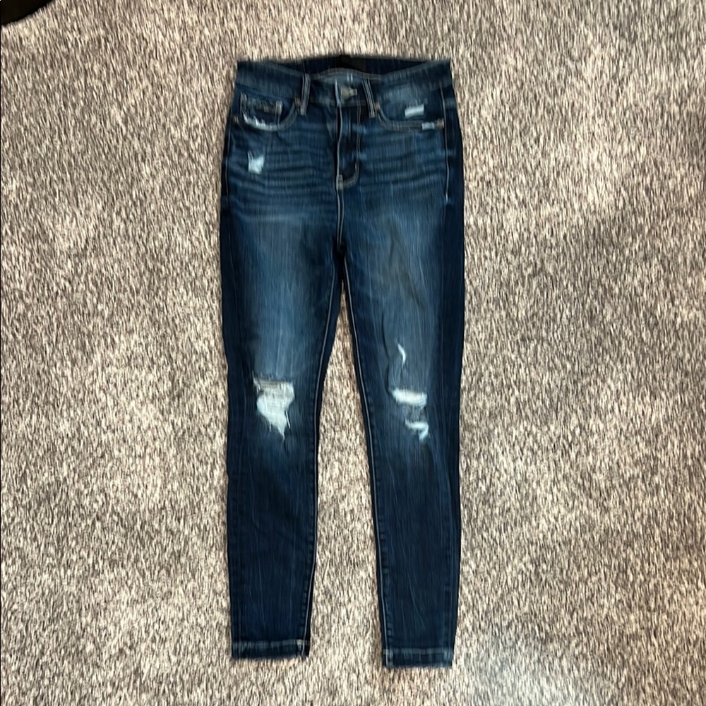 Buckle Blue Skinny Jeans with Distressed Details